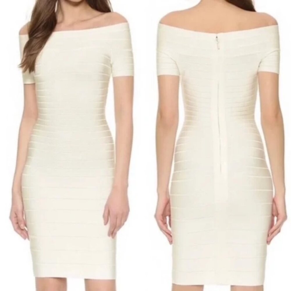 NWT Herve Leger Cream Colored "Carmen" Bandage Dress Medium